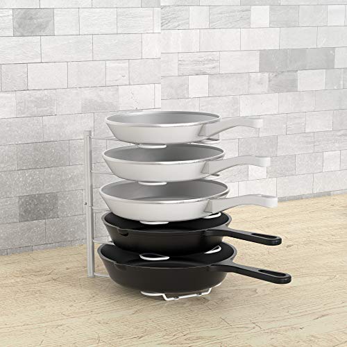 Deco Brothers Pan Organizer Rack for Kitchen Cabinet and Counter, White - color: White