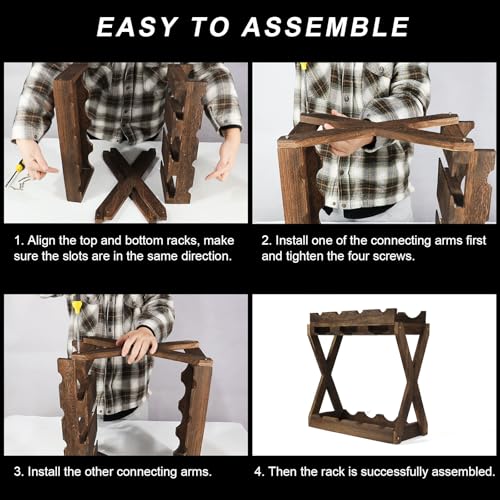 3-in-1 Countertop Wine Rack with Glass Holder | Store 8 Bottles, 6 Stemware Glasses and Wine Tools, Durable Wooden Wine Bottle Holder, Elegant Home Decor