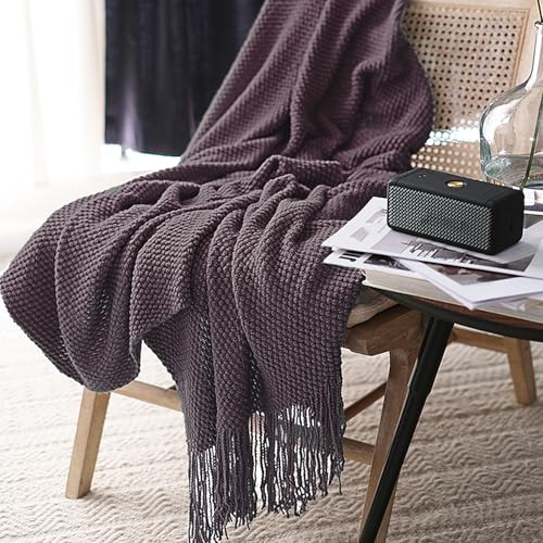 LOMAO Knitted Throw Blanket with Tassels Bubble Textured Soft Blanket Lightweight Throws for Couch Cover Home Decor (Grey Purple, 50x60) - color: Grey Purple, size: 50x60"
