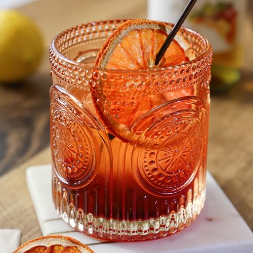 Ribbed Retro Arch Floral Rose Gold Drinking Glasses Set of 6, (10 oz) Vintage Glassware Set by Kate Aspen| Cocktail Glass Set, Juice Glass, Water Cups | Great Hostess Gift & Gift for New Home Owners - color: Rose Gold