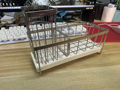 Kitchen Sink Organizer, Large Sink Caddy with Drain Tray, Stainless Steel Sponge Holder, Dish Cloth Rack, Brush Holder, Rustproof Countertop Kitchen Organizer