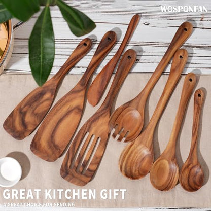 9 pcs Wooden Spatulas and Spoons for Cooking,Wooden Utensil Set | Sturdy & Easy to Clean,Nonstick Safe,Acacia Wooden,for Everyday Kitchen Tasks,Heat Resistant with Ergonomic Handles - size: 9 pieces (Teak)