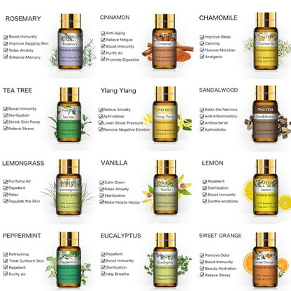 PHATOIL Essential Oil Set for Skin Care, Aromatherapy, Diffuser | 100% Natural and Pure, Gift Set Ideal for Massage, Home, DIY Candle Soap Making, 12Pcs x 5ml