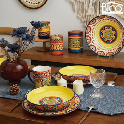 Bico Tunisian Ceramic Pasta Bowl, Set of 5(1 unit 214oz, 4 units 35oz), for Pasta, Salad, Microwave & Dishwasher Safe - style: Tunisian