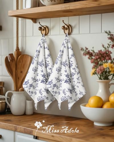 2pcs Cotton Waffle Kitchen Towels, Toile Print | Waffle Weave, Terry Cloth, Pure Cotton, Sustainable, 16"x26", Highly Absorbent, with Hanging Loop, Giftable Package - color: Toile Print