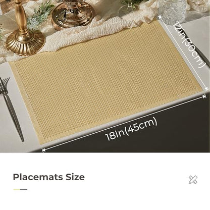 Leetaltree Woven Vinyl Placemats Set of 6, Gold Sequin | Waterproof & Washable Dining Table Mats for Wedding, Anniversary, Daily Use, Hand-Cut, Easy to Clean - color: 00- Gold Sequin, size: Set of 6