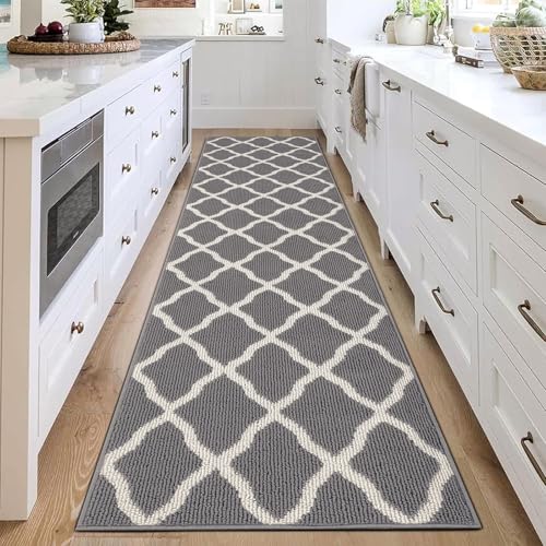 SHACOS Washable Kitchen Runner Rug 2'x8', Dirt Trapping Entryway Rug Runners, Non Slip Rubber Backing Hallway Carpet Runners Floor Mats, Light Gray - color: Light Gray, size: 2' x 8'