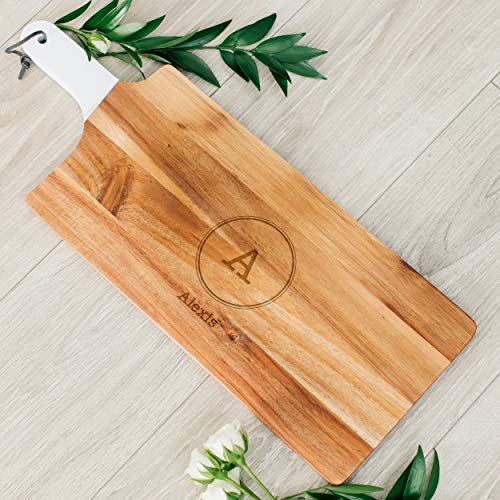 Weddingstar Personalized Wooden Cutting Board or Serving Board with White Handle 7.8" x 21"- Circle Monogram Etching - color: Circle Monogram, size: 21"L x 7.8"W