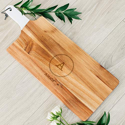 Weddingstar Personalized Wooden Cutting Board or Serving Board with White Handle 7.8" x 21"- Circle Monogram Etching - color: Circle Monogram, size: 21"L x 7.8"W