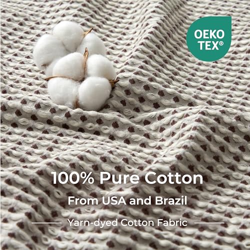 EGOHOME Cotton Two-Tone Check Pattern Waffle Blanket Queen Size | Coffee Bean/White, 90"x90", Lightweight, Soft & Breathable for Bed, Couch, Sofa, All Seasons - color: Coffee Bean/White, size: Queen
