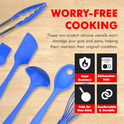 Chef Craft 9 Piece Silicone Kitchen Tool and Utensil Set, Blue - color: Blue, size: 9 Piece Set