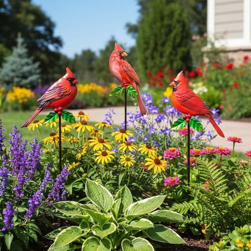 Cardinal Bird Yard Outdoor Decoration Stakes Garden Statue Yard Decor | BVLFOOK 3PCS Cardinal Garden Stakes Signs with Stakes, Personalized Unique Funny Gifts, Lawn Ornaments Home Decor