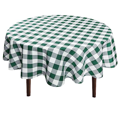 Checkered Round Tablecloth 60 Inch - Waterproof Stain and Wrinkle Resistant Washable Fabric Table Cloth for Christmas Dining Room Party Outdoor Picnic, Forest Green and White - color: Forest Green and White, size: 60" (Round)