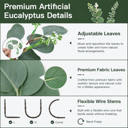 100 Pcs Mixed Artificial Eucalyptus Stems Leaves Bulk, 4 Kinds Faux Greenery Silver Dollar Dried Plant Leaves for Wedding Decor Centerpieces Vase Bouquet Floral Arrangements