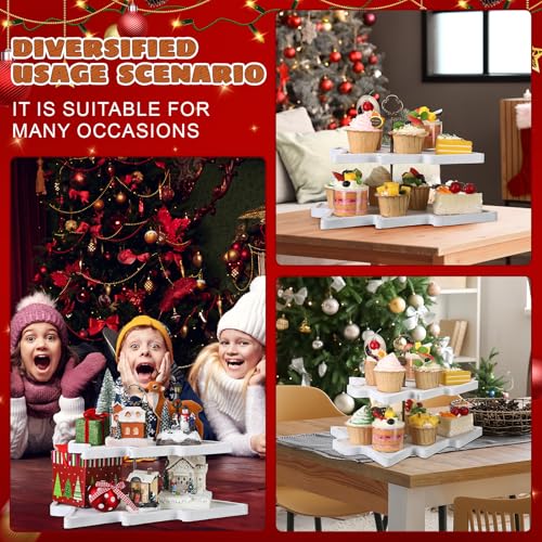 Wood 2-Tiered Christmas Tree Tray Cupcake Stand Dessert Display Holiday Serving Platters Xmas Wooden Charcuterie Board for Snacks Food Fruit Appetizers Desserts Cookies(Distressed White) - color: Distressed White