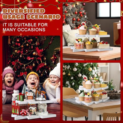 Wood 2-Tiered Christmas Tree Tray Cupcake Stand Dessert Display Holiday Serving Platters Xmas Wooden Charcuterie Board for Snacks Food Fruit Appetizers Desserts Cookies(Distressed White) - color: Distressed White