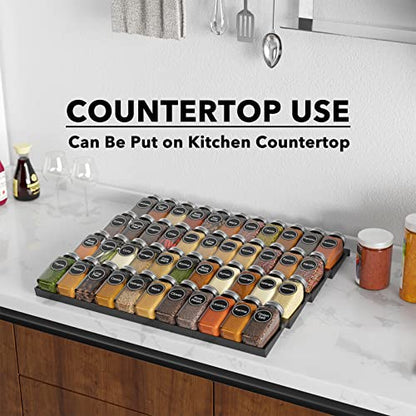 SpaceAid Spice Drawer Organizer with 44 Spice Jars, 386 Spice Labels, 4 Tier Seasoning Rack Tray Insert for Kitchen Drawers, 20.25" Wide x 17.5" Deep - size: 44 Jars, 20.25" Wide