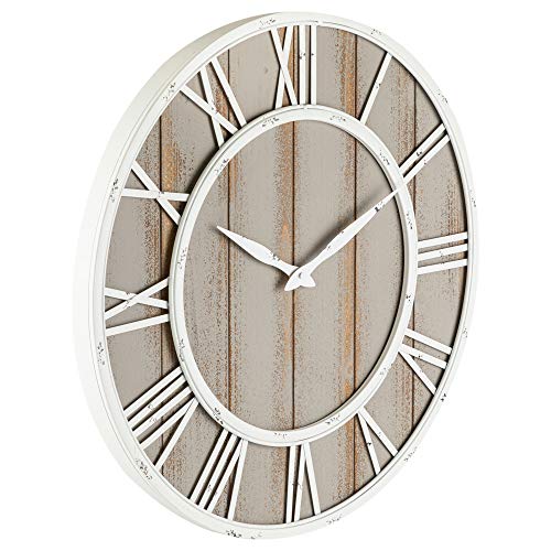 Oldtown Farmhouse Metal & Solid Wood Noiseless Wall Clock (Coastal Grey, 18-inch) - color: Coastal Grey, size: 18-inch