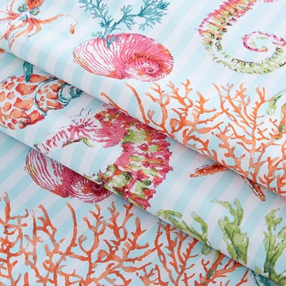 Newbridge Vinyl Oval Tablecloth with Flannel Backing, 60 x 84 Inch, Neponsit Sea Life, Waterproof, Soil Resistant Dining Room, Party and Banquet Table Cover, Starfish, Seahorses and Coral, Blue - size: 84" x 60" (Oval)