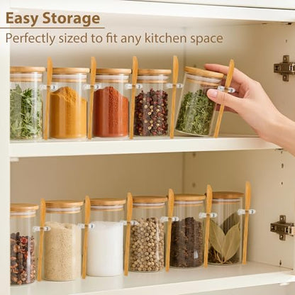 12 Pack 8 oz Round Glass Spice Jars with Lids and Spoons – Airtight Small Spice Containers Set with Labels, Clear Glass Storage Jars for Seasoning, Spices, Kitchen Pantry Organization - color: Round/8oz/12pcs/Spoon