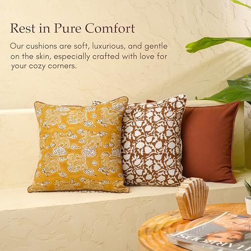 JBH Hand Block Print Reversible Throw Pillow Covers 18x18 Inch Set of 2 – Handmade Cotton Throw Pillow Cases (Camel Brown, 18x18 Inch) - color: Camel Brown