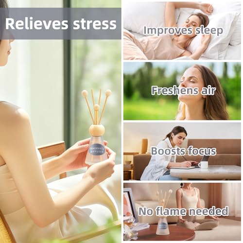 Reed Diffuser Set, Blue Bell Scent with Reed Sticks, 1.7 fl oz / 50ml Cone-Shaped Bottle with Round Wooden Cap, Ideal for Bathroom, Bedroom, Office, Home Fragrance for Shelf Decor Air Freshener Gift