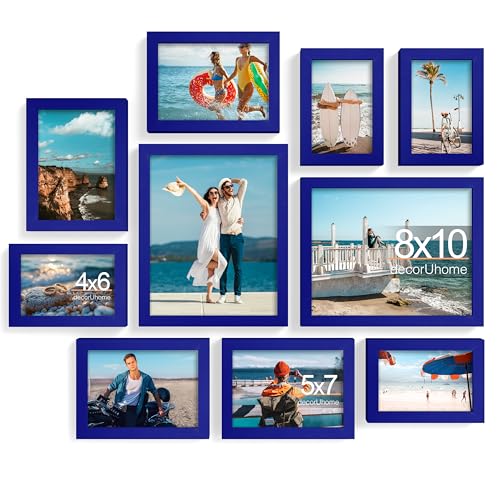 decorUhome 10 Pack Assorted Picture Frame Set for Wall & Tabletop, P0710BU | Royal Blue, Multi Size Picture Frame Includes Two 8x10 / Four 5x7 / Four 4x6 for Family Gallery Wall - color: Royal Blue