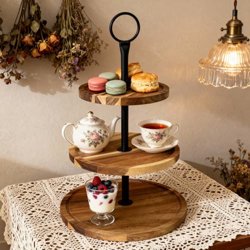 1 Pcs 3 Tier Wood Cupcake Stand, Wooden Serving Tray Decor | 10" 8" 7" Cupcake Tower, Large Acacia Wood Dessert Display for Home Tea Party, Wedding, Farmhouse, Kitchen Decor