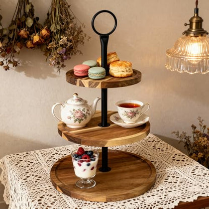 1 Pcs 3 Tier Wood Cupcake Stand, Wooden Serving Tray Decor | 10" 8" 7" Cupcake Tower, Large Acacia Wood Dessert Display for Home Tea Party, Wedding, Farmhouse, Kitchen Decor