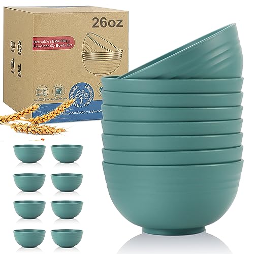 Wheat Straw Bowl Sets,8 PCS Unbreakable Cereal Bowls 26 OZ,Microwave and Dishwasher Safe Bowls,Kids Bowl suitable for cereal,salad,snack and soup (Green) - color: Green, size: 26 oz