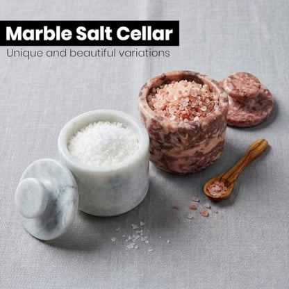 Marble Salt Cellar with Lid - Stone Salt Container for Countertop, Salt Box Keeper for Kitchen Counter, 3.5 oz OceanicX Marble Cellar (White Strawberry Pink) - color: White Strawberry Pink