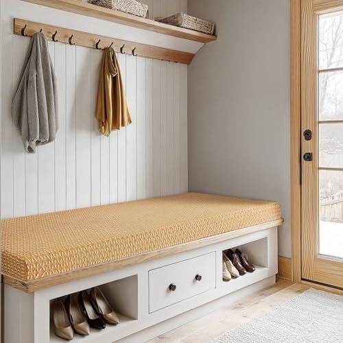 Custom Window Bench Seat Cushion Heavy Wicker Weaving Texture Customized Bay Window Sill Seating Foam Cushions for Indoor Furniture, Mudroom Entryway, Reading Kitchen Breakfast Nook, Non Slip Bottom