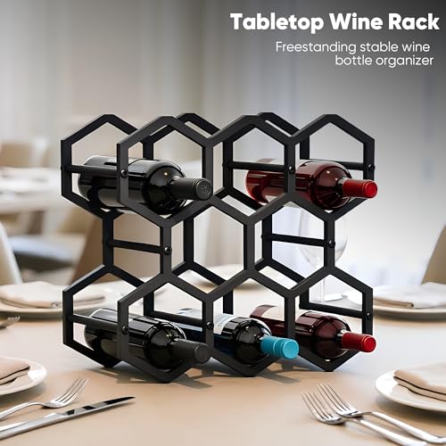 3-Tier Hexagon Metal Countertop Wine Rack, 8 Bottles Tabletop Wine Bottle Holder Stand for Cabinet Pantry, Indoor Outdoor Home Bar Storage Organizer - size: 3-Tier Hexagon
