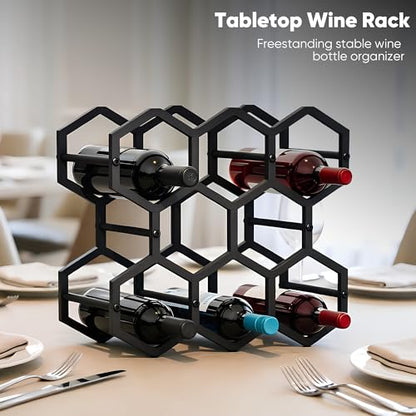 3-Tier Hexagon Metal Countertop Wine Rack, 8 Bottles Tabletop Wine Bottle Holder Stand for Cabinet Pantry, Indoor Outdoor Home Bar Storage Organizer - size: 3-Tier Hexagon