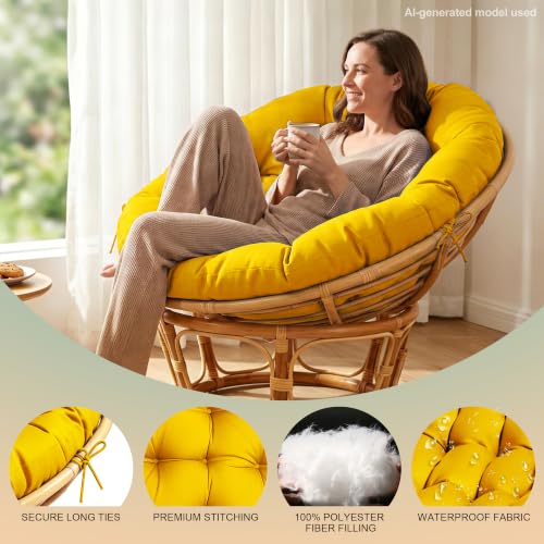 ARTPLAN Round Papasan Chair Cushion Tufted Swing Seat Pad with Ties,Yellow | 47"x47"x4"tufted round chair cushion, polyester cover&fluffy fiber fill, fixed ties fit papasan, swing&wicker indoor chairs - color: Yellow