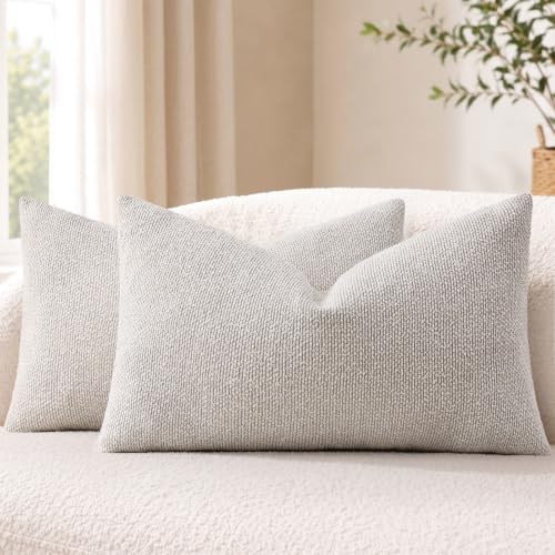 decorUhome Textured Woven Throw Pillow Covers 12x20 Set of 2 Cream White | Boucle Texture, Hidden Zipper, Modern Organic Decorative Pillow Covers for Couch Sofa Living Room Bedroom, Neutral Home Décor - color: Cream White, size: 20" x 12" (Pack of 2)