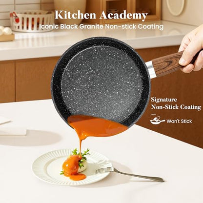 Kitchen Academy 17Pcs Pots and Pans Set, Black | Non Stick, Induction Cookware - color: Black, size: 17 PCS Cookware Set