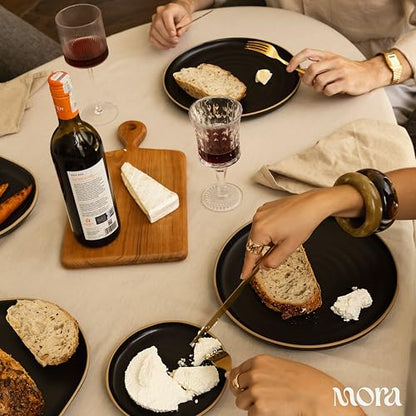 MORA Medium Plates Set of 4, 8.5 inch Ceramic Pottery Salad Plates - Microwave, Oven and Dishwasher Safe - Night - color: Night