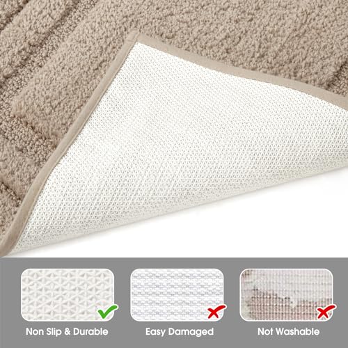 HOMEIDEAS Bathroom Rugs Sets 2 Piece, Super Soft and Absorbent Non Slip Microfiber U-Shaped Toilet Bath Mat Set (20"x32"+U20 x24, Beige) - color: Loop- Beige, size: 1'8" x 2'8" (20"x32"+U Shape 20"x24")