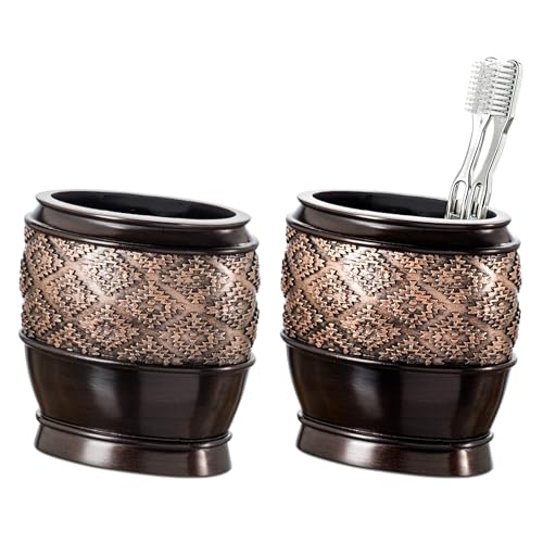 Creative Scents Dublin Brown Toothbrush Holders for Bathrooms Set of 2 - Bathroom Toothbrush Holder Set - Electric Tooth Brush and Toothpaste Organizer - Brown Bathroom Accessories Set Decor - style: Toothbrush Holder Set