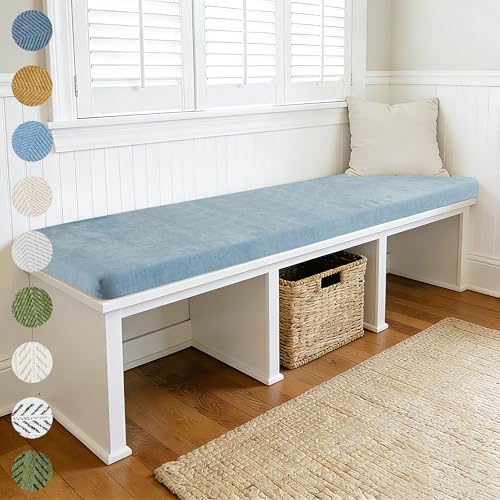 Custom Bay Window Cushion, Window Seat Cushion, Customized Window Sill Seat Cushion, Bench Seating Foam Cushions for Indoor Furniture, Dining Room, Mudroom, Breakfast Nook, Piano Bench, Anti-Cat - color: [Cotton Linen] - Aqua
