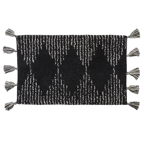 SKL Home Geo Diamond Bath Rug with Tassels, Anti-Slip, 20" x 30", Black | 100% Cotton with Latex backing. Plush & absorbent. Modern boho design works in the bathroom, kitchen or any space. - color: Geo Diamond, Black, style: Rug