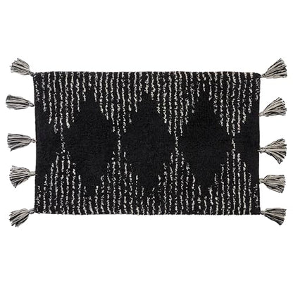 SKL Home Geo Diamond Bath Rug with Tassels, Anti-Slip, 20" x 30", Black | 100% Cotton with Latex backing. Plush & absorbent. Modern boho design works in the bathroom, kitchen or any space. - color: Geo Diamond, Black, style: Rug