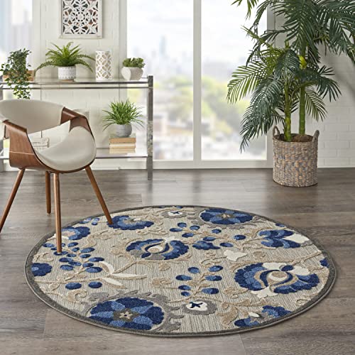 Nourison Home Aloha Natural Blue 5'3" x Round Area Rug - Easy Clean, Non Shedding, Bed Room, Living Room, Dining Room, Kitchen (5' x Round) - color: Natural Blue, size: 5'3" (Round)
