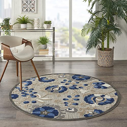 Nourison Home Aloha Natural Blue 5'3" x Round Area Rug - Easy Clean, Non Shedding, Bed Room, Living Room, Dining Room, Kitchen (5' x Round) - color: Natural Blue, size: 5'3" (Round)