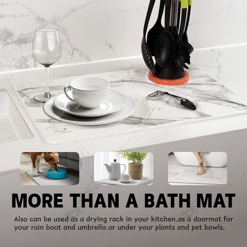 2 Pack Stone Bath Mat - Diatomaceous Earth Bath Mat Fast-Drying Stone Drying Mat Super Absorbent Diatomite Mats for Bathroom, Dish Drying, Bathtub (White Marble - color: White Marble-24*16-2 Pack