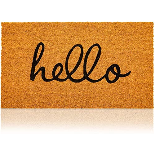 Juvale Hello Coconut Coir Doormat Outdoor Entrance - 17 x 30 in Brown Low Pile Rectangular - PVC Backing Outdoor Welcome Mat for Front Door & Patio - color: 17 X 30 in Brown Low Pile Rectangular
