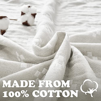 jinchan 100% Cotton Muslin Blanket Twin Boho Throw Blanket 50x60 Oatmeal | 3-Layer, Geometric Cross Quilt, Cooling Breathable Lightweight, for Adult, Soft, Reversible, Summer, Couch, Sofa, Bedroom - color: B. Cross Grey, size: 50"x60"