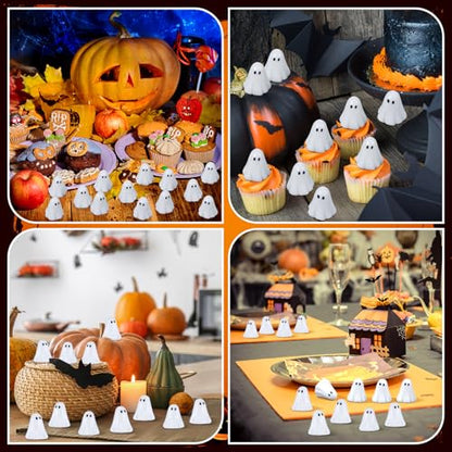 RoundFunny 50 Pcs Luminous Halloween Ghosts Miniature Resin Figurines Bulk | Mini Ghost Glow in Dark Favors, Vase Fillers Tiered Tray Table Centerpieces, Halloween Spooky Ornaments for Garden Landscape - style: Ghost