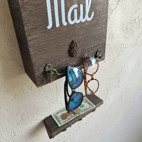 eBun Narrow Wood Mail Holder 2-Pack with 12 Key Hooks | Wall Mount, No-Drill Magnetic, Vertical Mail & Bills Slot, Entryway Decor - color: 2-Pack Mail & Bills